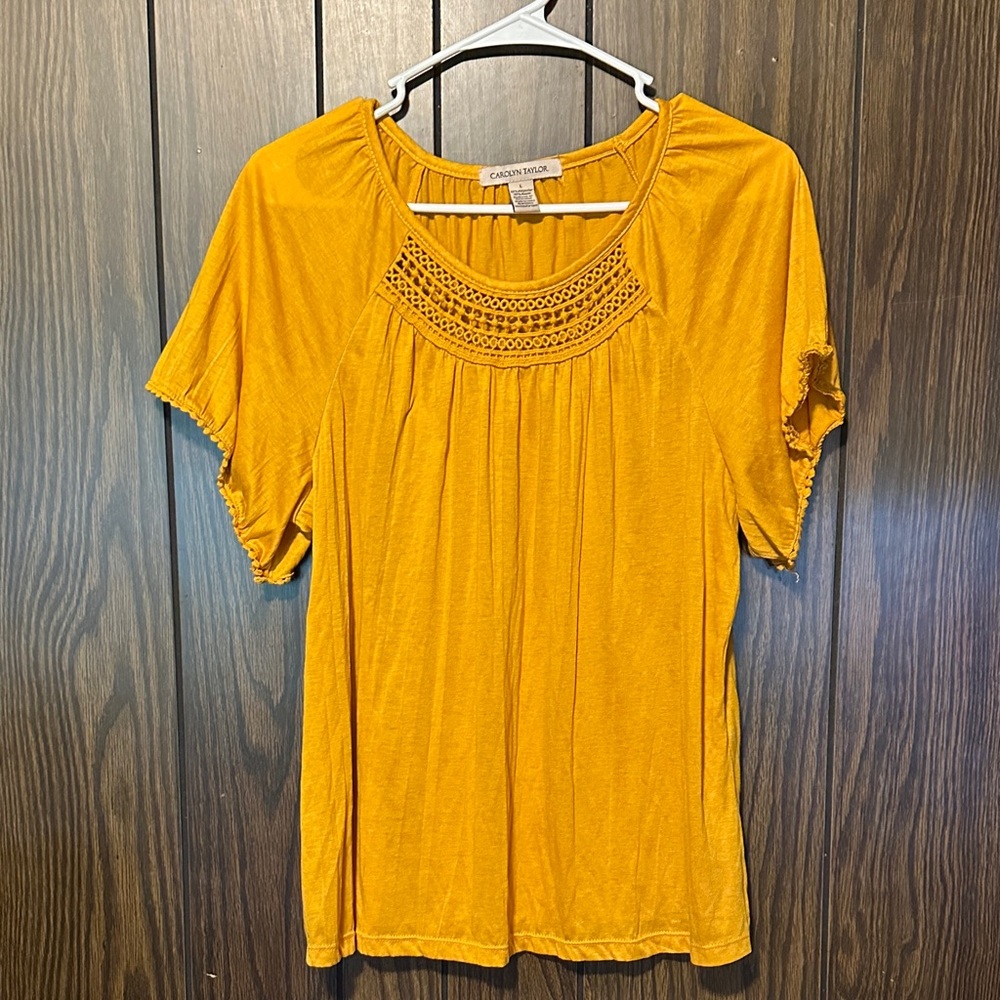 Carolyn Taylor Golden Blouse with Crochet Detail